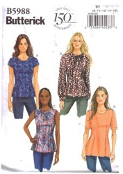 5988 EZ BUTTERICK BACK ZIP LACE/ SLEEVES OR NOT TUCK TOP PATTERN 8-16; 16-24 UNCUT